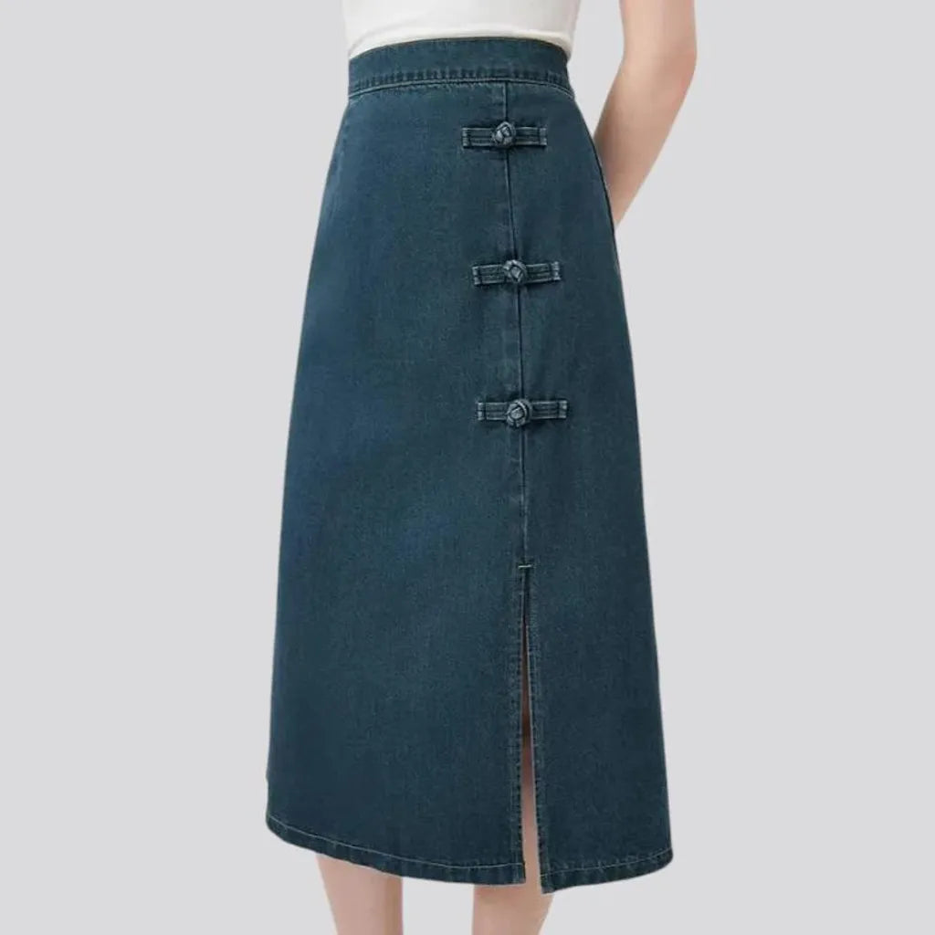 Stylish high-rise midi a-line jean skirt