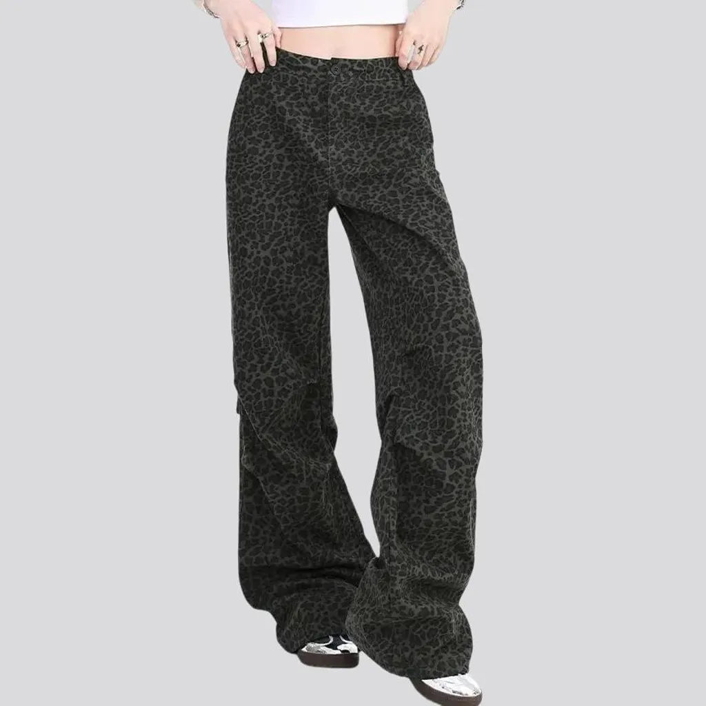 Wide fit animal pattern women's jeans