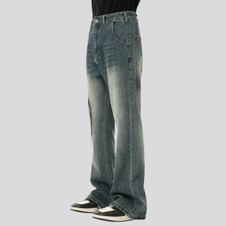 Baggy whiskered street style jeans for men