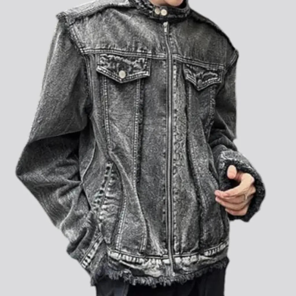 Fashion raw hem fit men's denim jacket