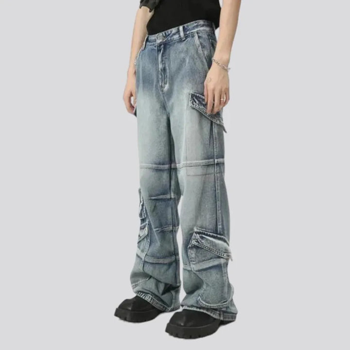 Patchwork-stitching baggy jeans