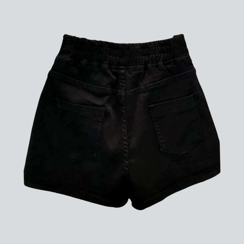 Black teddy rhinestone denim shorts