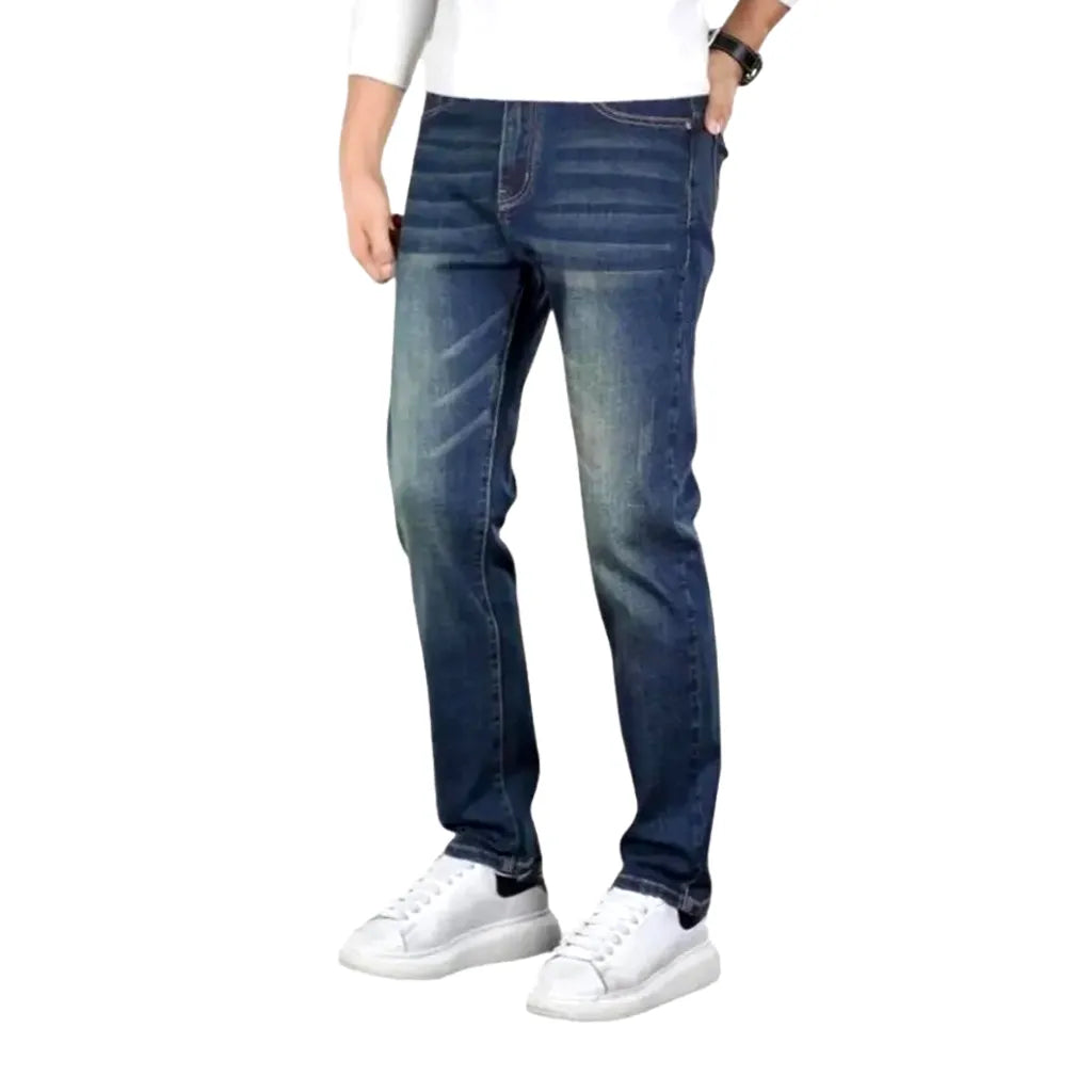 Average Pattern Casual Slim Fit Men's Jeans - Blue