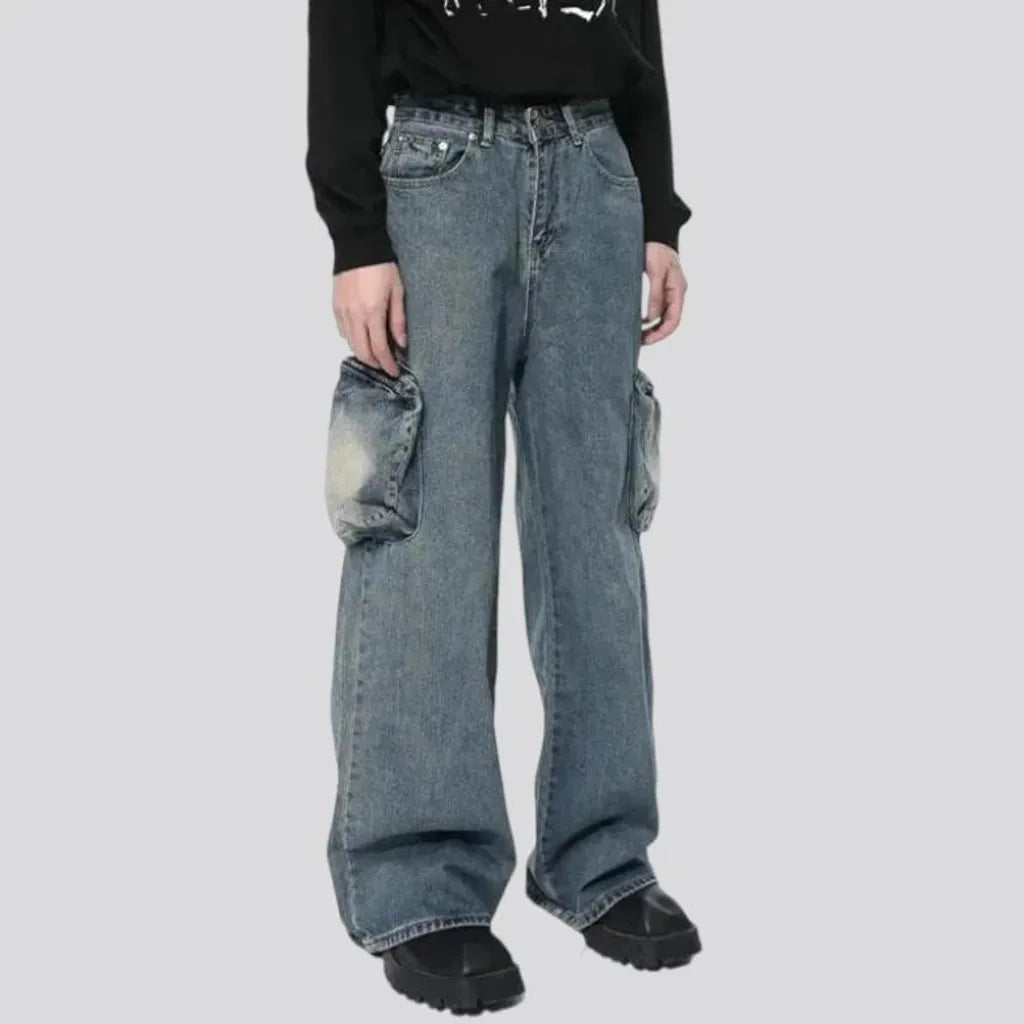 Baggy fit acid wash men's jeans