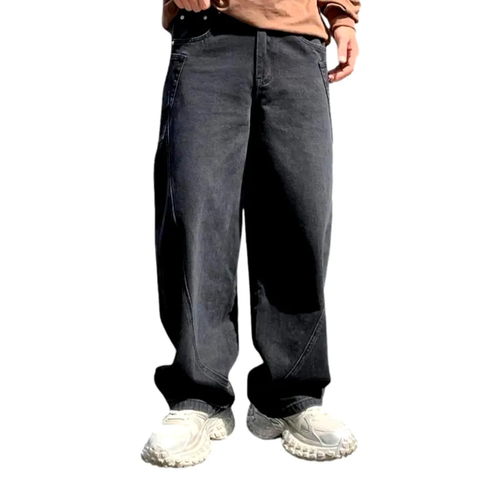 Comfortable Baggy Fit Boho Men's Denim Pants - Black