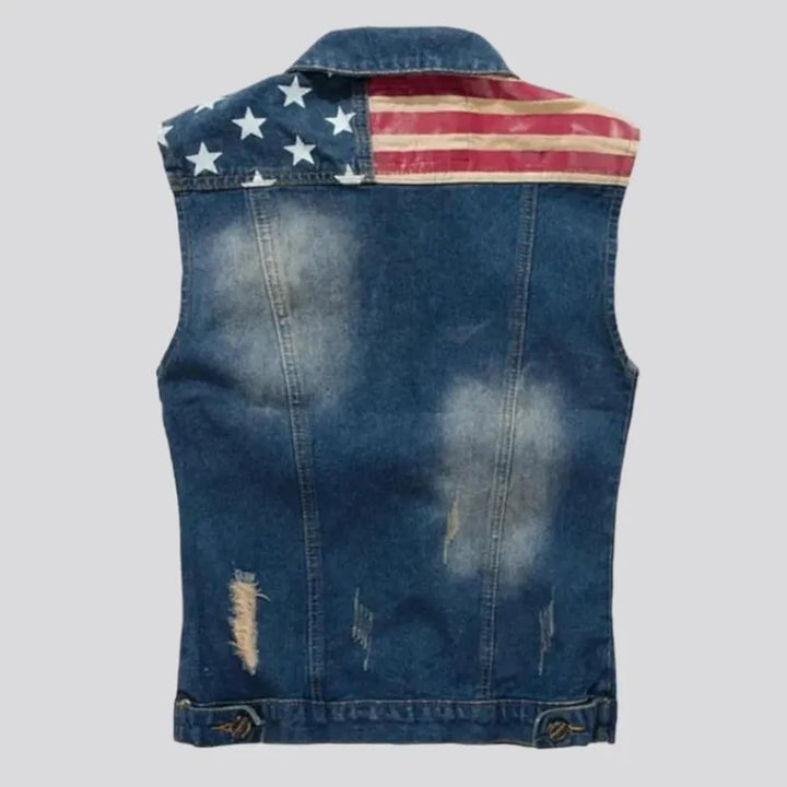 Embroidered distressed jean vest