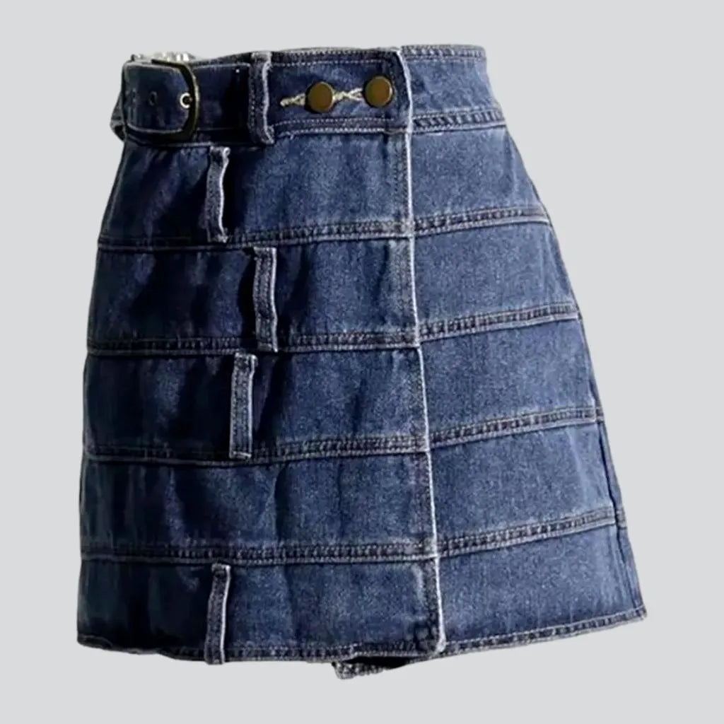 Mini patchwork-stitching denim skirt