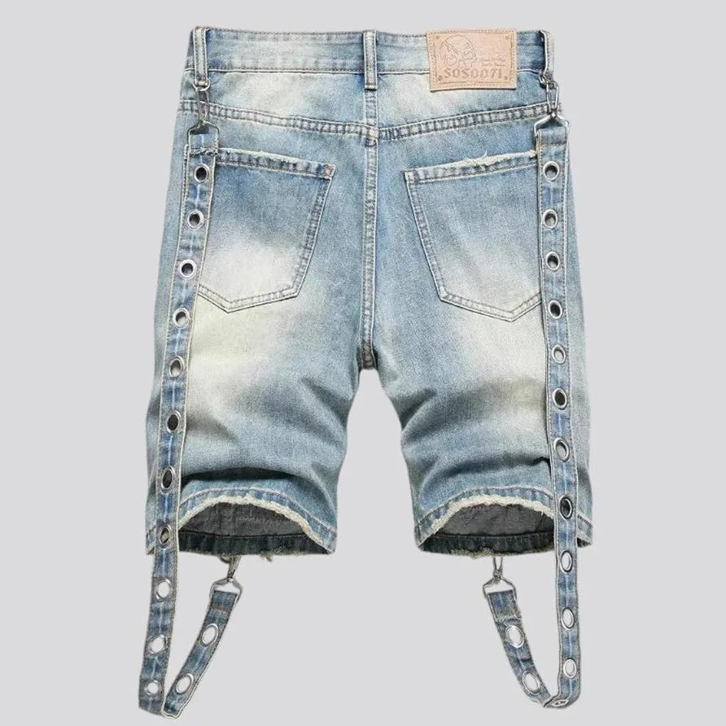 Embellished cargo fit men's denim shorts