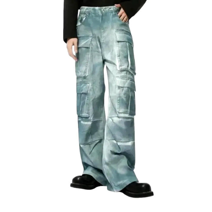 Mid-rise Baggy Boho Men's Denim Pants - Light Blue