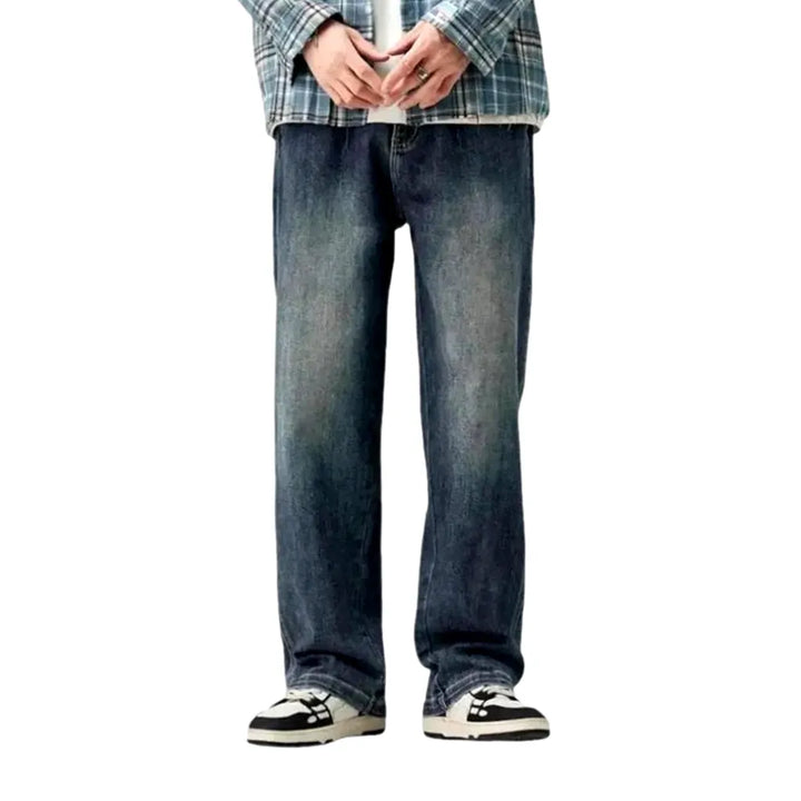 Sanded Vintage Baggy Fit Men's Jeans - Blue