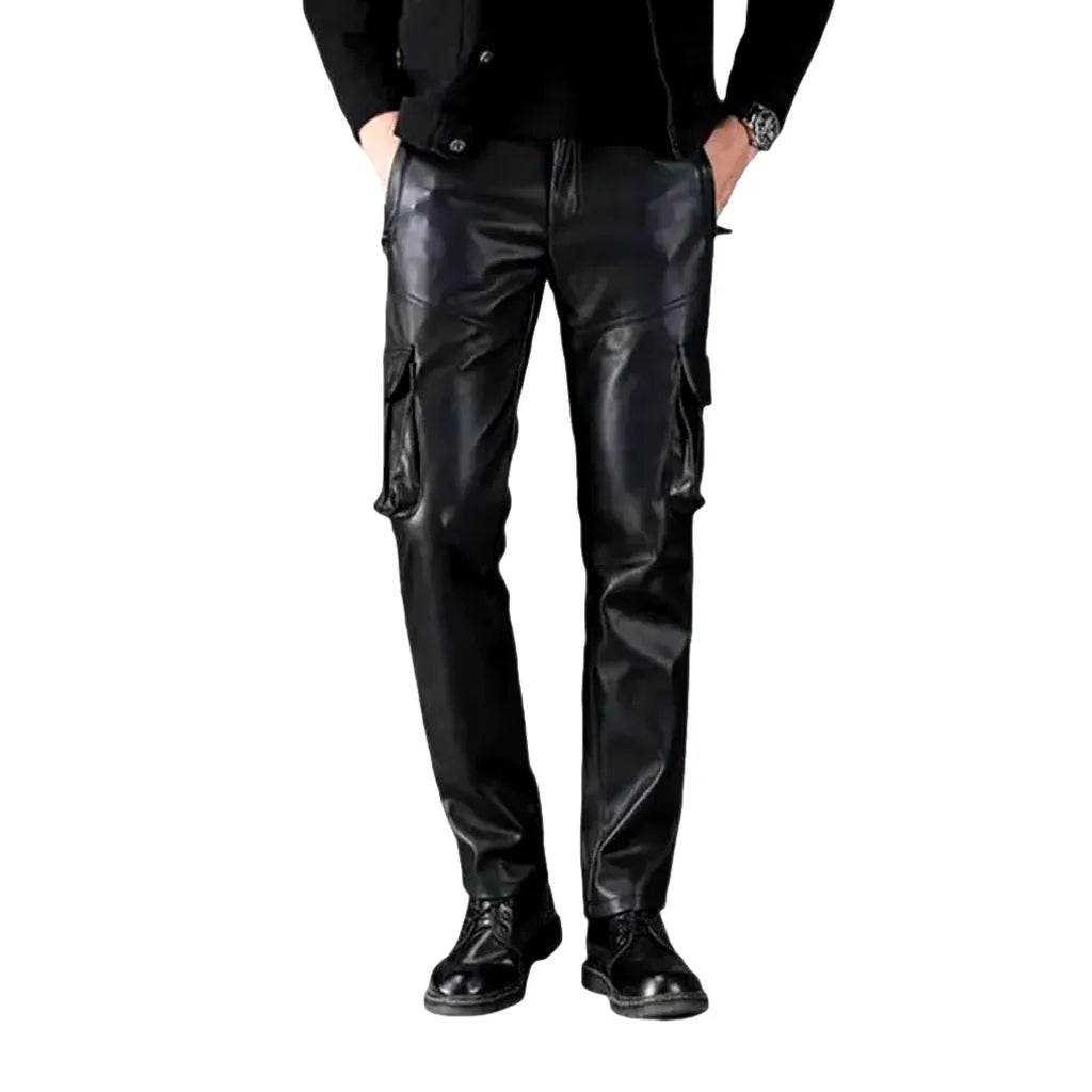 Biker Style and Cargo Pockets Riding Jeans for Men - Black