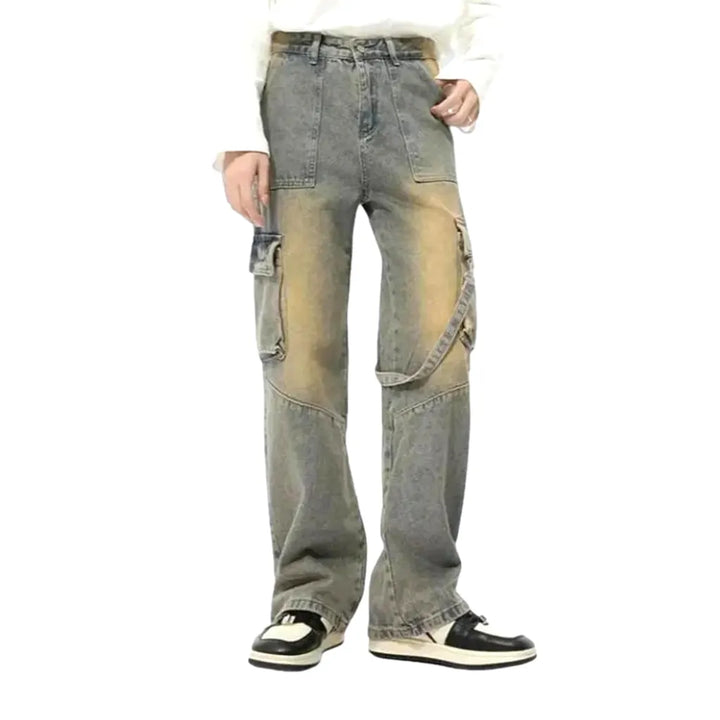 Sanded Boho Style Wide Men's Jeans - Sand