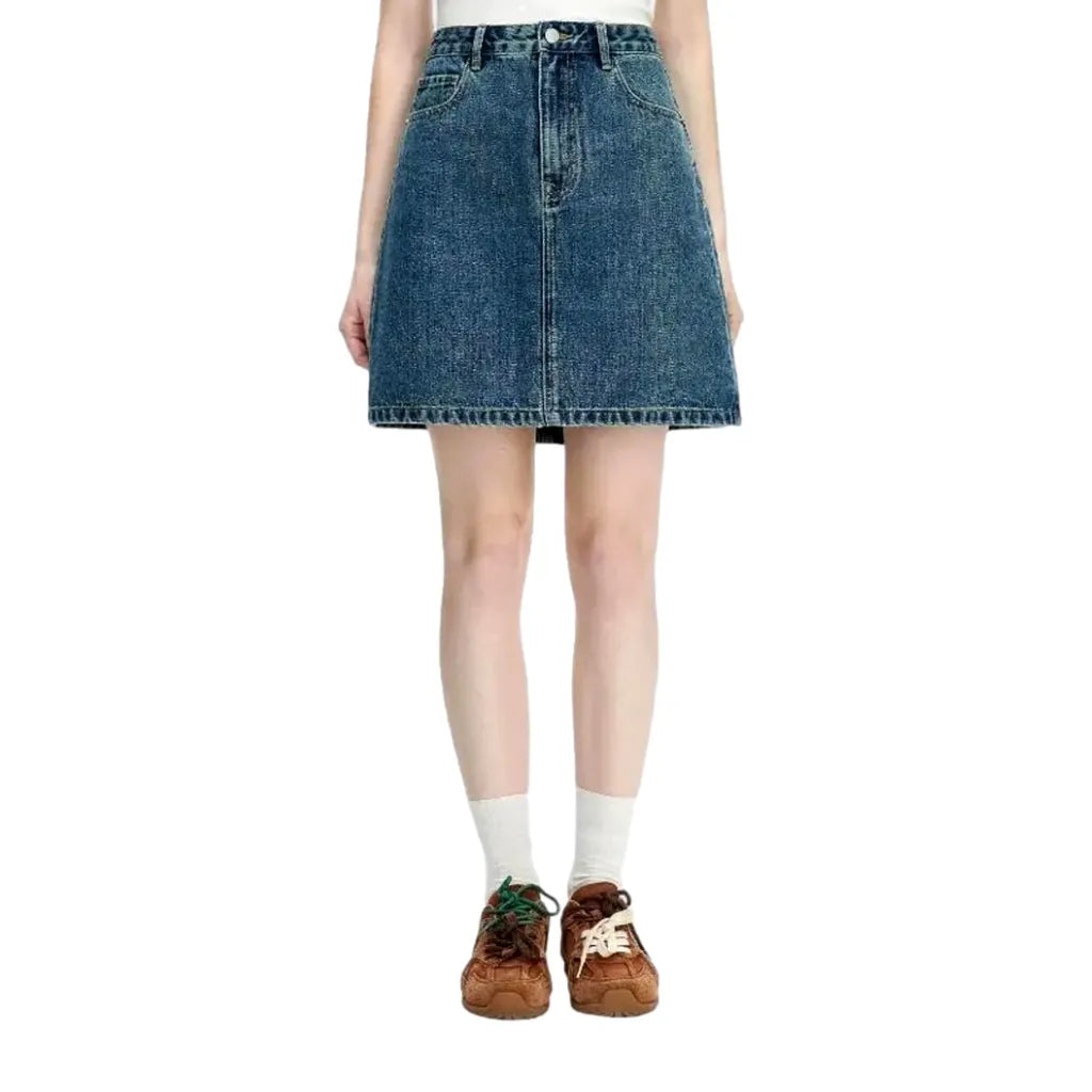 90s Style Denim High Waist Jean Skirt - Light Blue