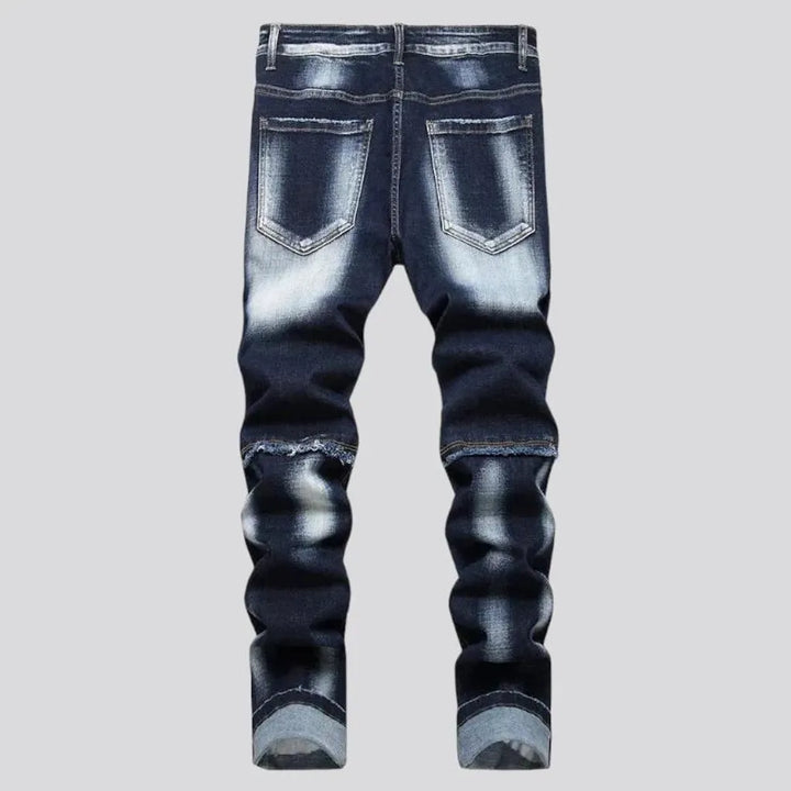 Sanded men's patchwork jeans