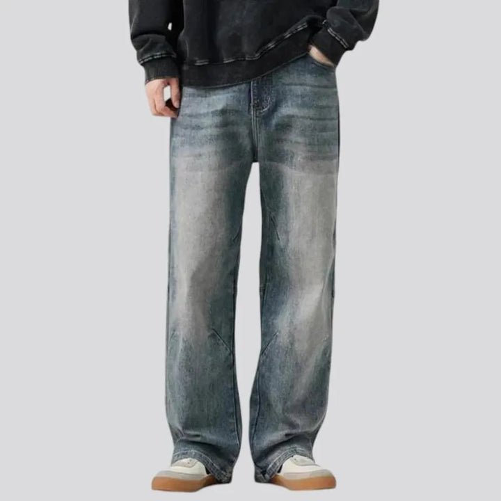 Creased mid rise fashion men's jeans