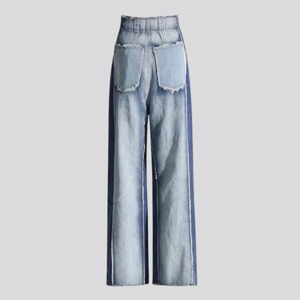 Frayed hem two-toned jeans for women