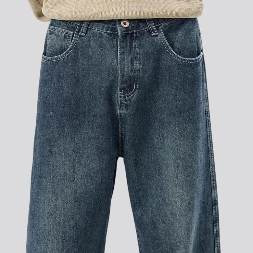 Mid-rise abraded baggy jeans for men