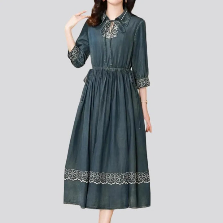 Dark-wash long jean dress
 for women