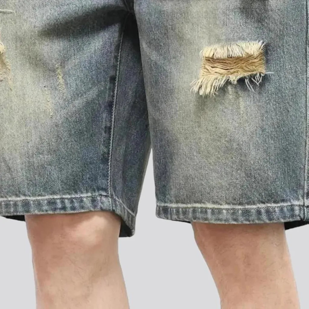 Distressed baggy men's denim shorts