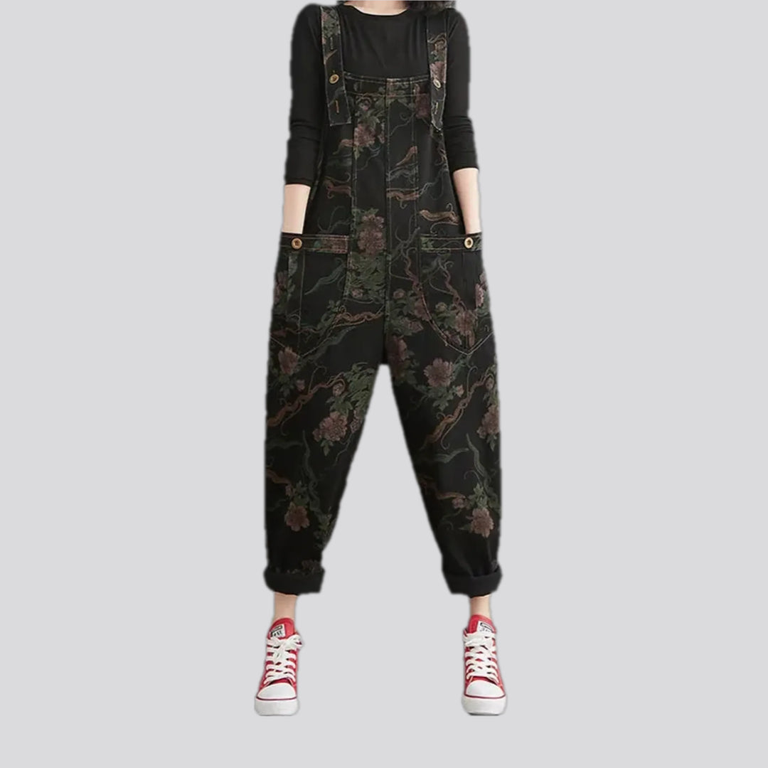 Baggy Fit Floral Pattern Women's Denim Overall | Jeans4you.shop