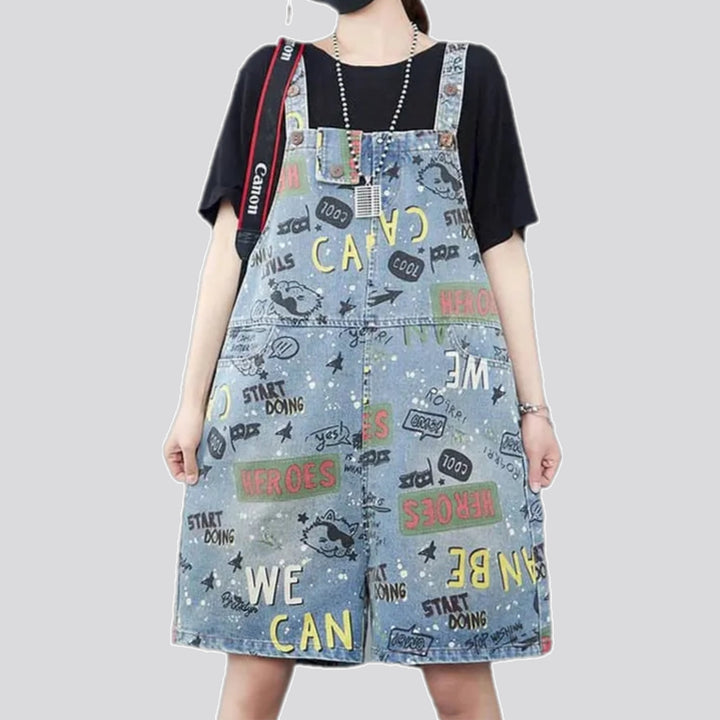 Baggy-fit Starry Graphic Denim Overall for Ladies | Jeans4you.shop