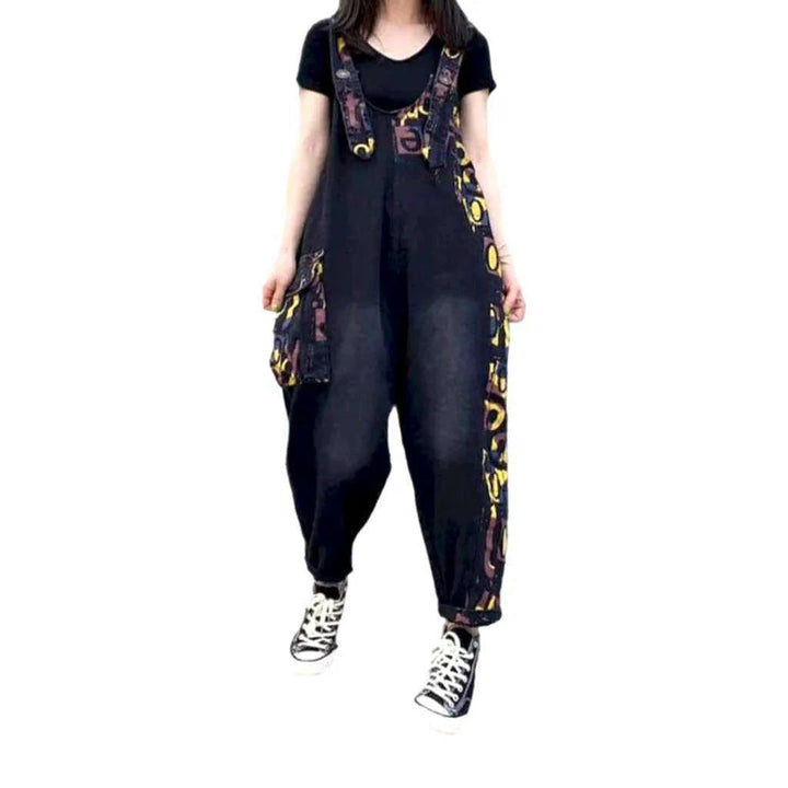 Baggy Painted Women's Jean Overall - Black