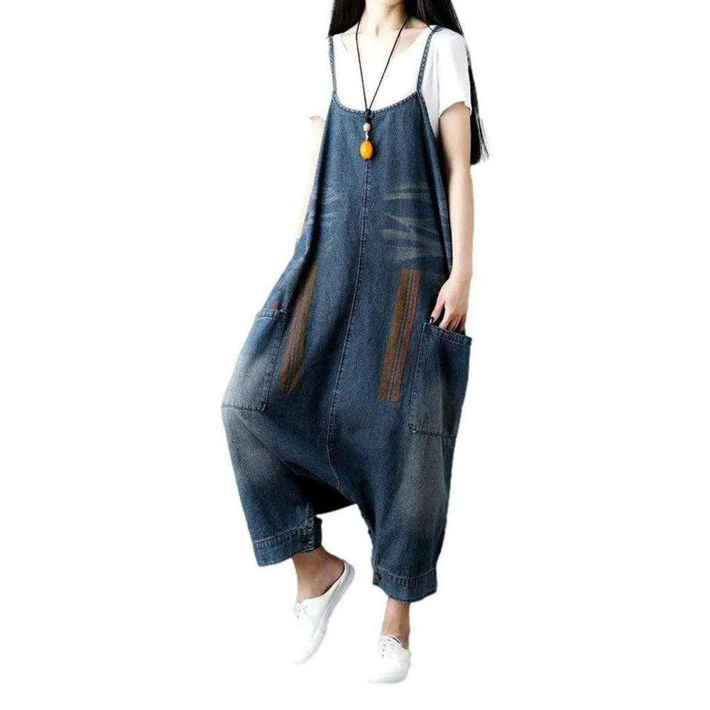 Baggy Women's Painted Jeans Overall - Blue