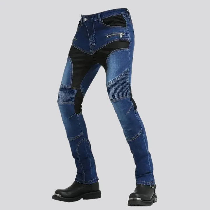 Smoothed medium pattern biker moto men's jeans