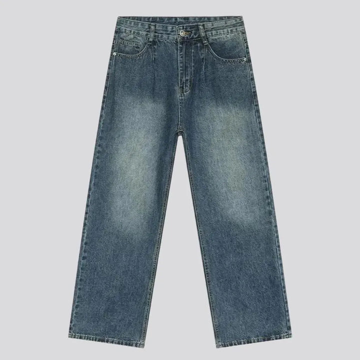 Mid rise one-tone baggy-leg men's jeans