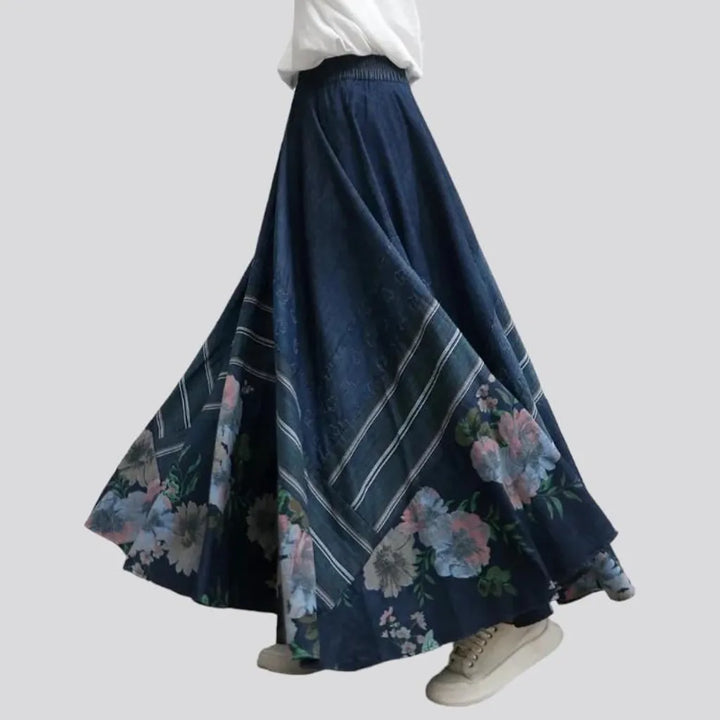 Fit-and-flare high-waist jean skirt
 for women