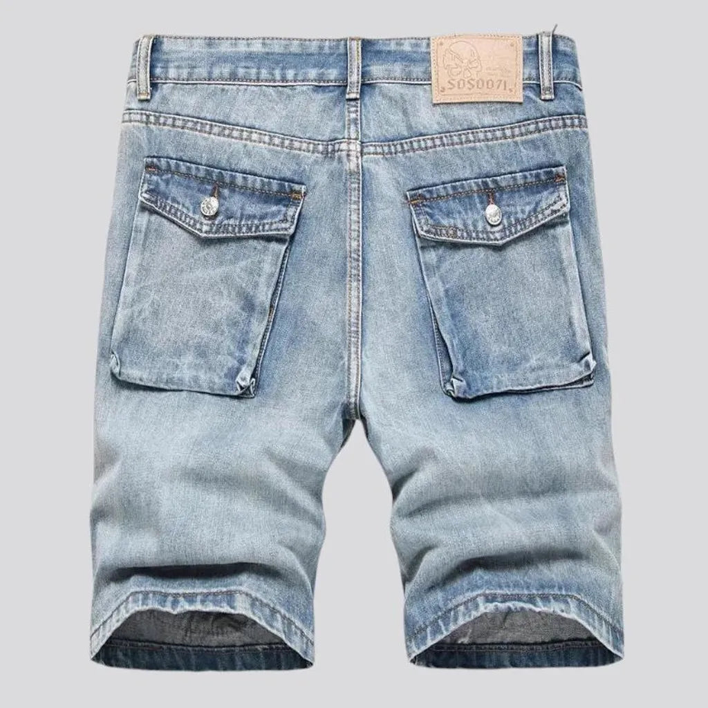 Boho style light wash men's denim shorts