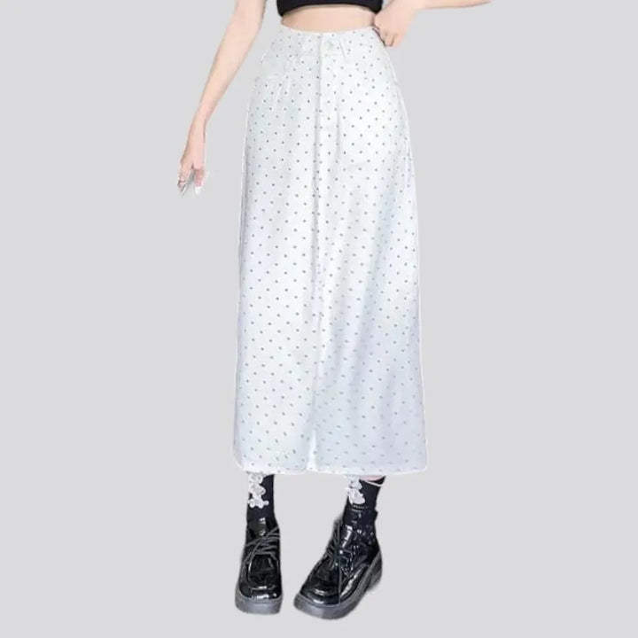 Long front-slit denim skirt
 for ladies