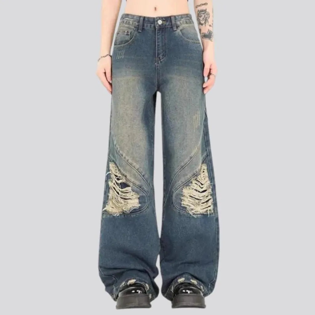 Grunge fashion mid rise men's jeans