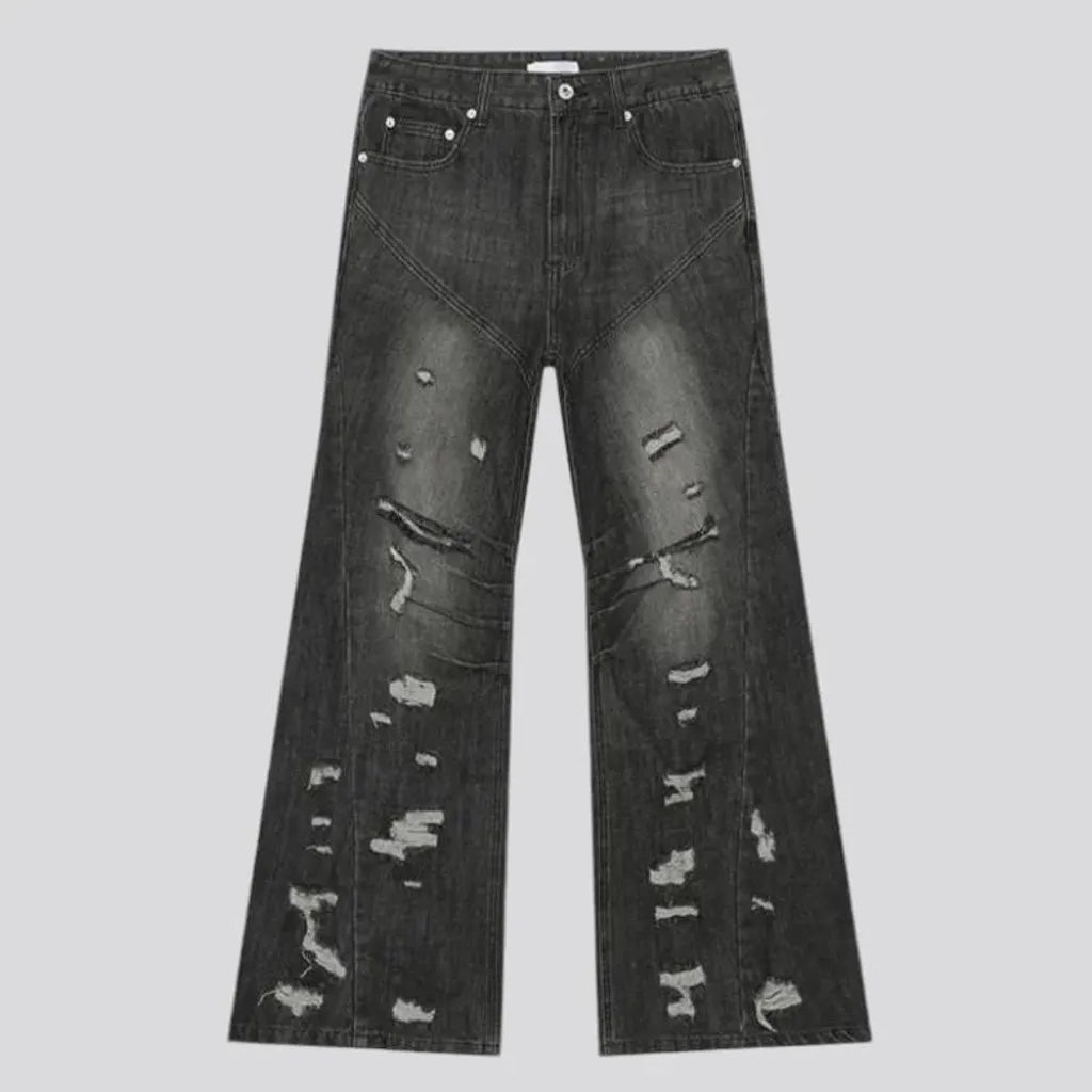 Boho grunge distressed mid rise men's jeans