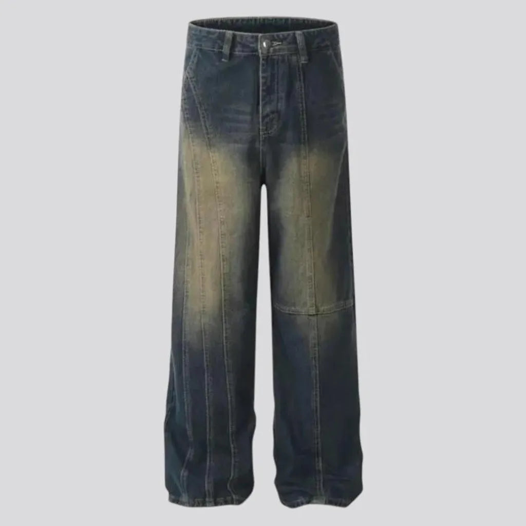 Baggy leg fashion stonewashed jeans for men