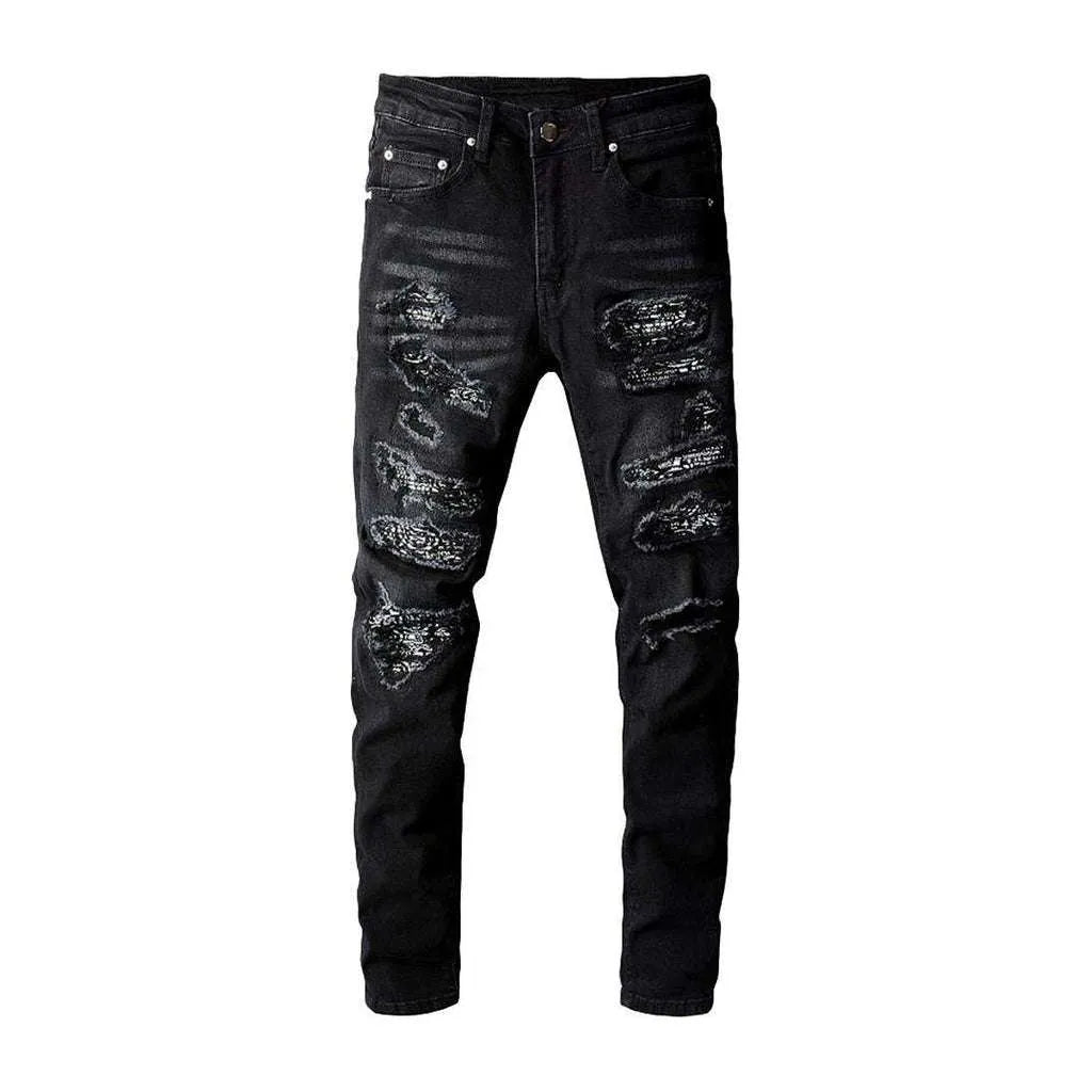 Black painted patch men's jeans