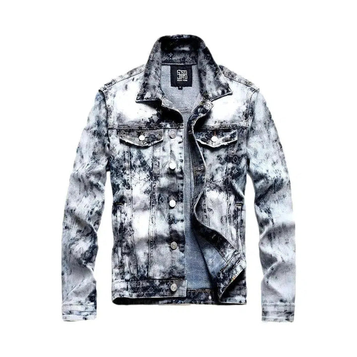 Bleached acid-wash men's jean jacket