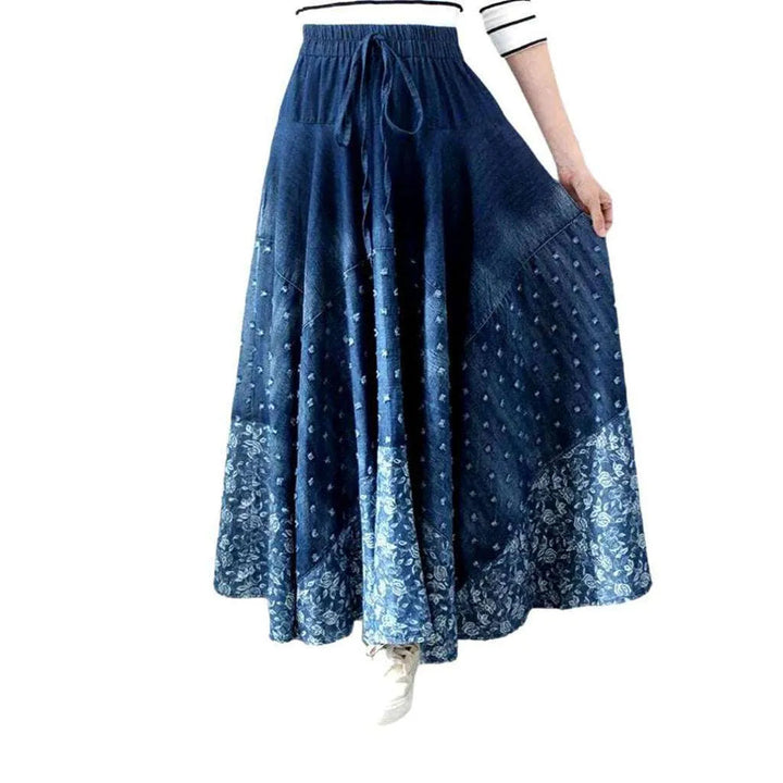 Bohemian dark maxi denim skirt