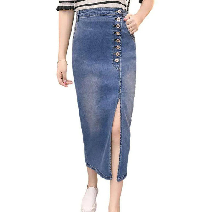 Button-down slit denim skirt