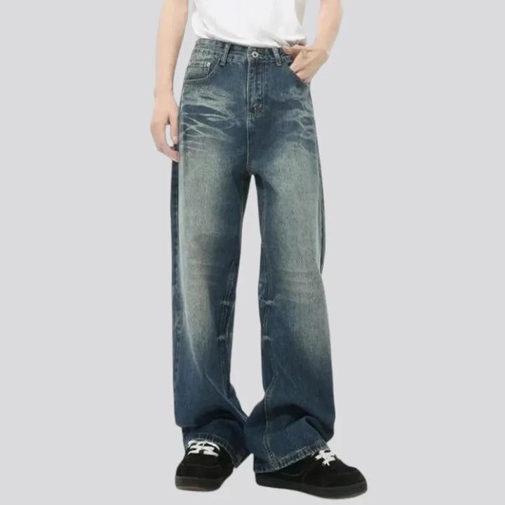 Whiskered baggy men's jeans