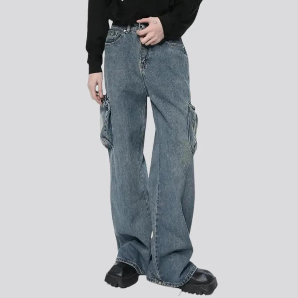 Baggy fit acid wash men's jeans