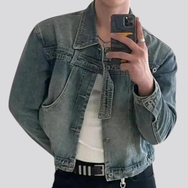 Crop fit vintage denim jacket for men