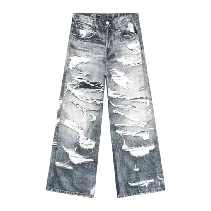 Distressed Baggy Style Jeans for Men - Light Blue