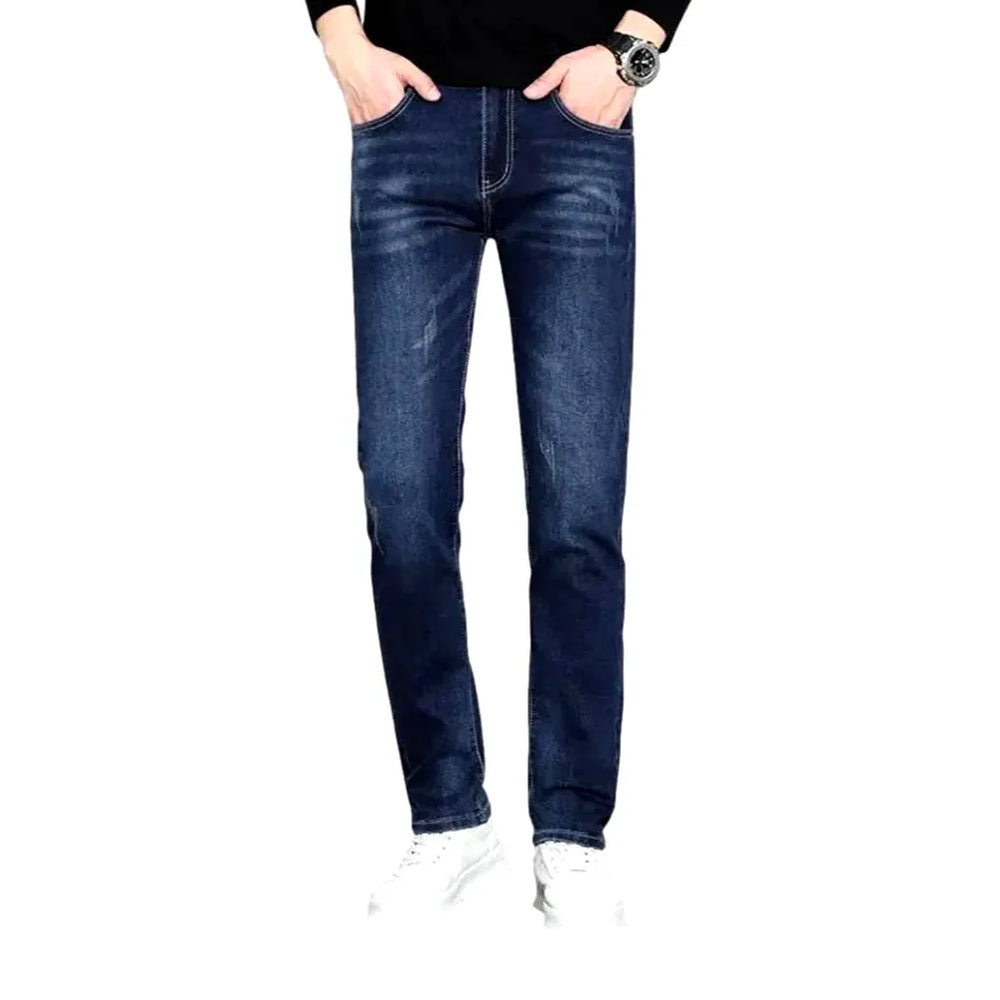 Dark Slim-fitting Casual Men's Jeans - Dark Blue