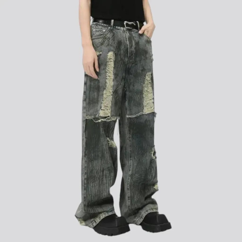 Grunge style painted mid rise men's jeans