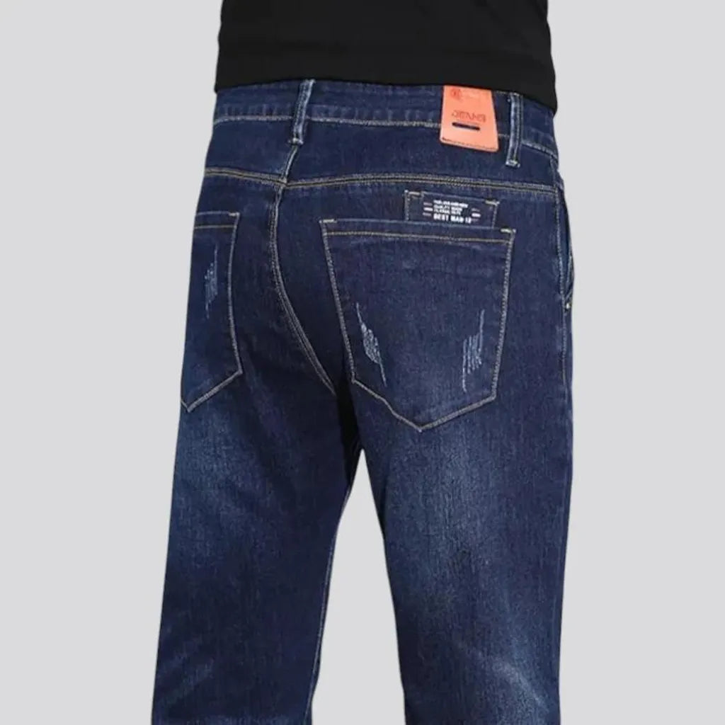 Fitted casual dark distressed jeans for men