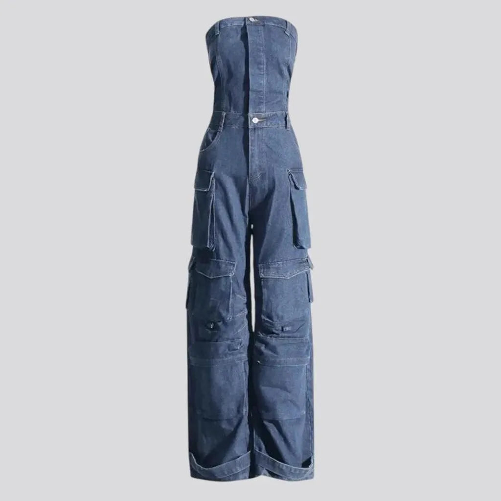 Trendy fashionable roomy women's denim jumpsuit