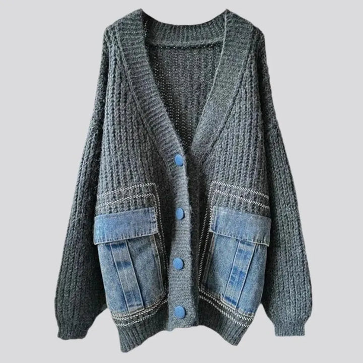 Light mixed-style oversized women's jean cardigan