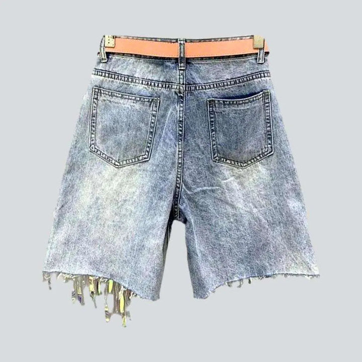Straight embroidered women's denim shorts