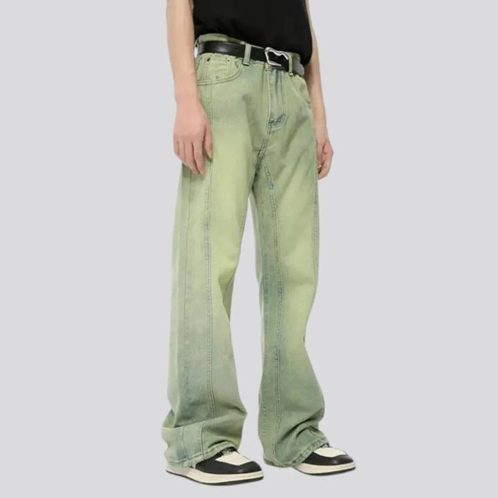 Boho style faded wash men's jeans